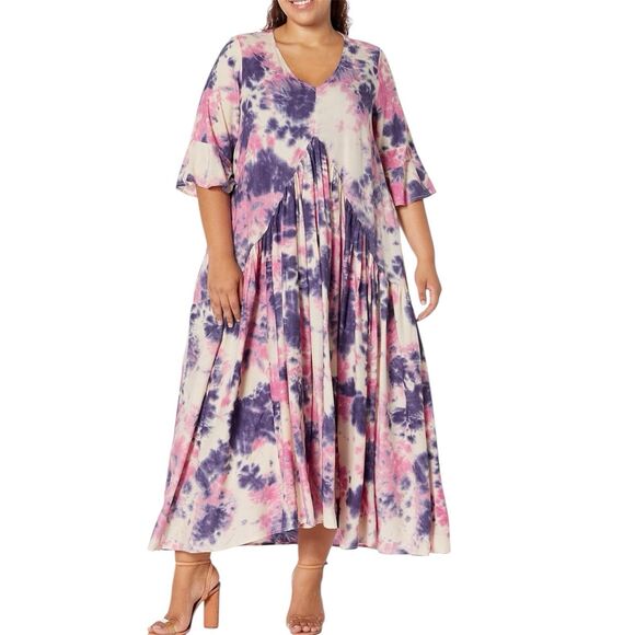 Loralette Valerie Maxi Dress Plus 20 Tie Dye Boho Hi Low Hem Summer NWT Resort - Picture 1 of 15